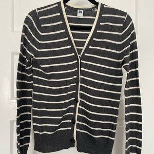 GAP Gray and Cream Striped Cardigan Sweater